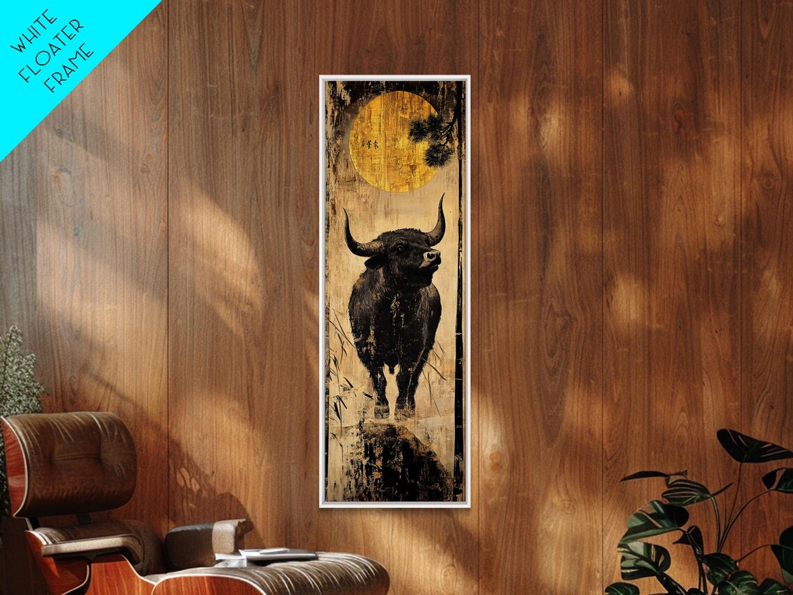 Bull Moonlight Scene, Rustic Farmhouse Wall Art Print - Image 4