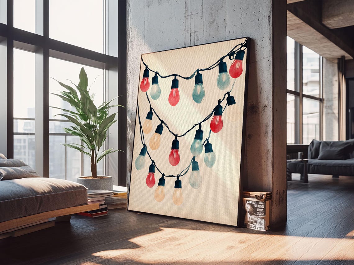 Colorful Christmas String Lights Watercolor Festive Holiday Poster - Image 2