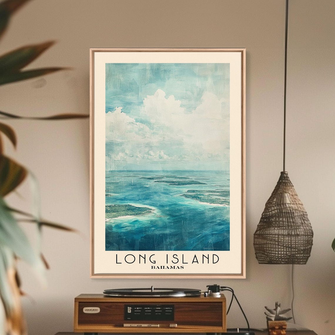 Long Island Bahamas Aerial Turquoise Sea Scattered Cays Poster