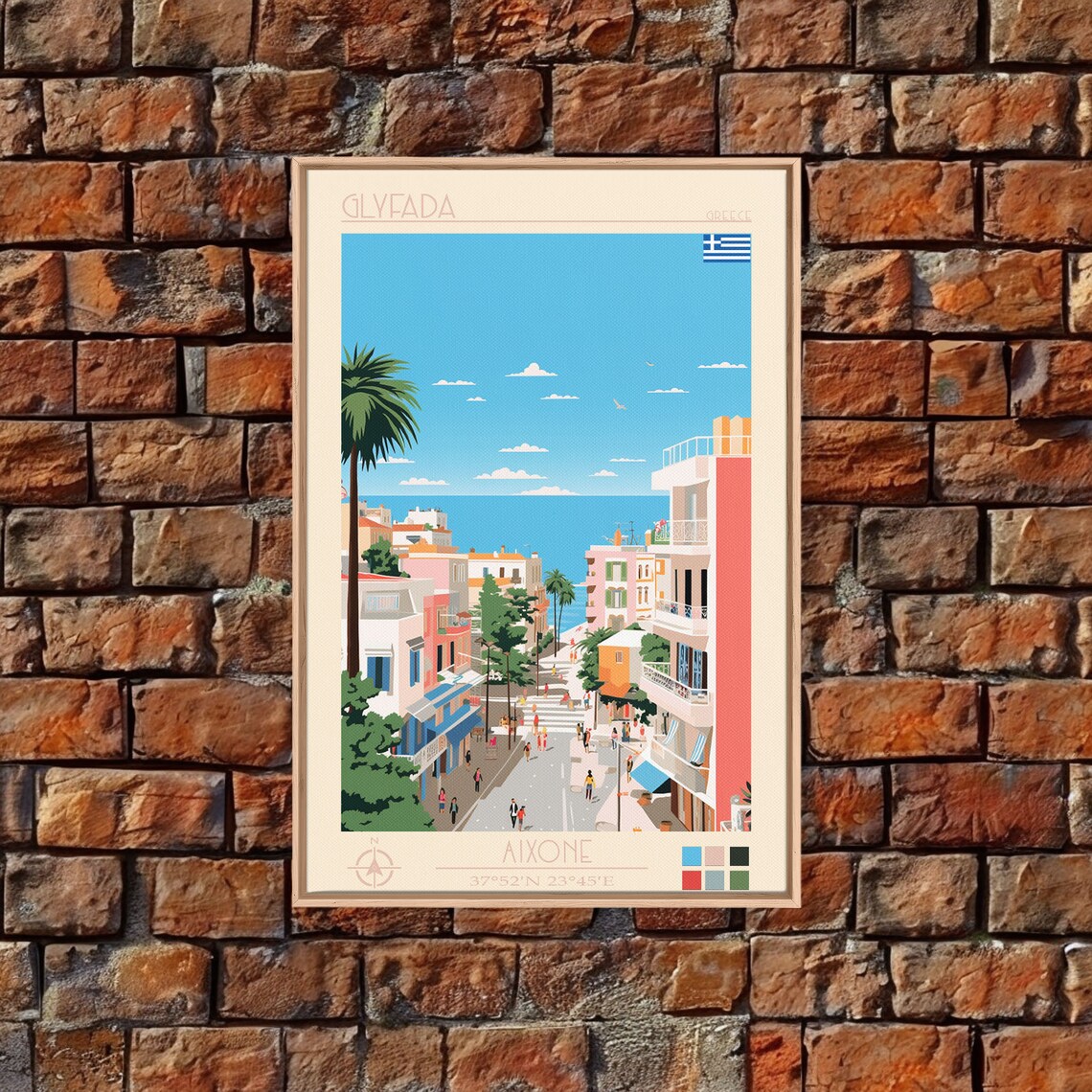 Glyfada Greece Coastal Street Palm Trees Blue Sea View Poster - Image 4