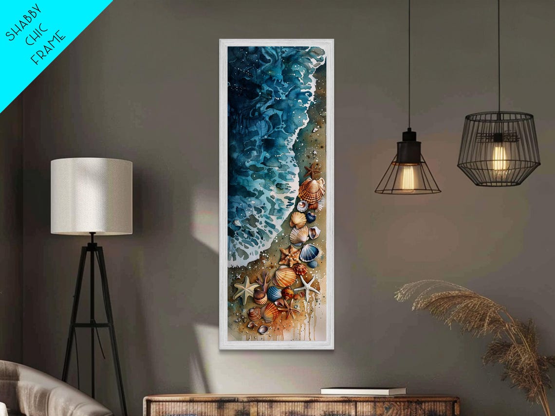 Coastal Beach Watercolor Seashells Starfish Ocean Waves Print - Image 3