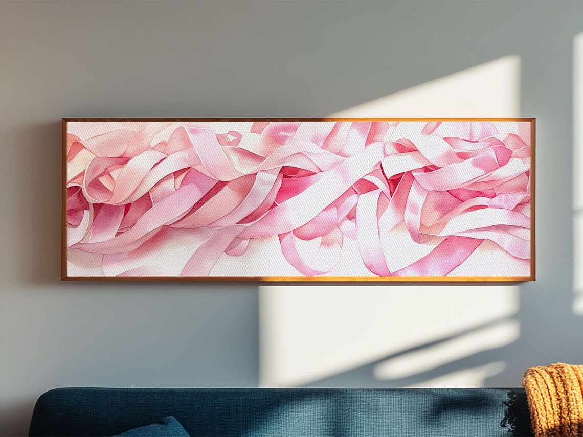 Soft Pink Silk Ribbon Swirls Abstract Minimalist Panoramic Art Poster - Image 4