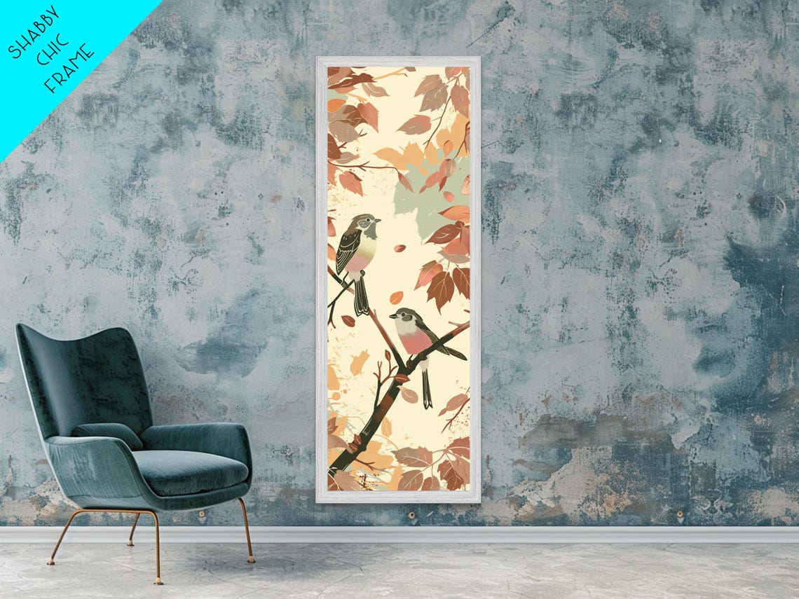 Two Small Songbirds On Autumn Branches Vintage Japanese Wall Art - Image 2