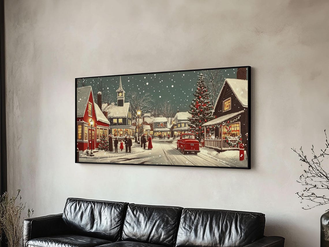 Funky Christmas Village Wall Art Oil Painting Print Christmas Home Decor Christmas Art Ready To Hang Painting Christmas Painting - Image 2