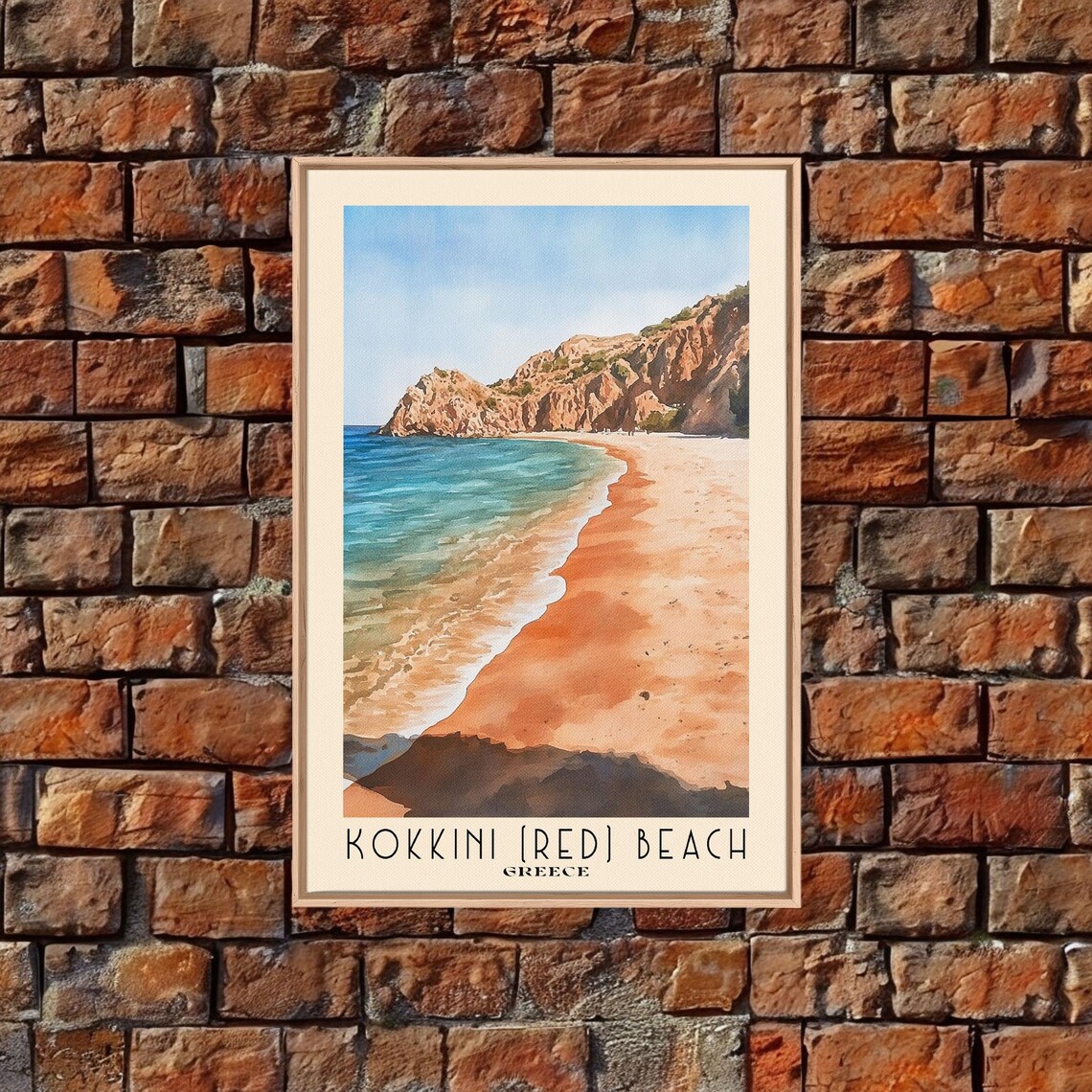 Kokkini Red Beach Greece Red Sand Cliffs Turquoise Water Watercolor Poster - Image 5