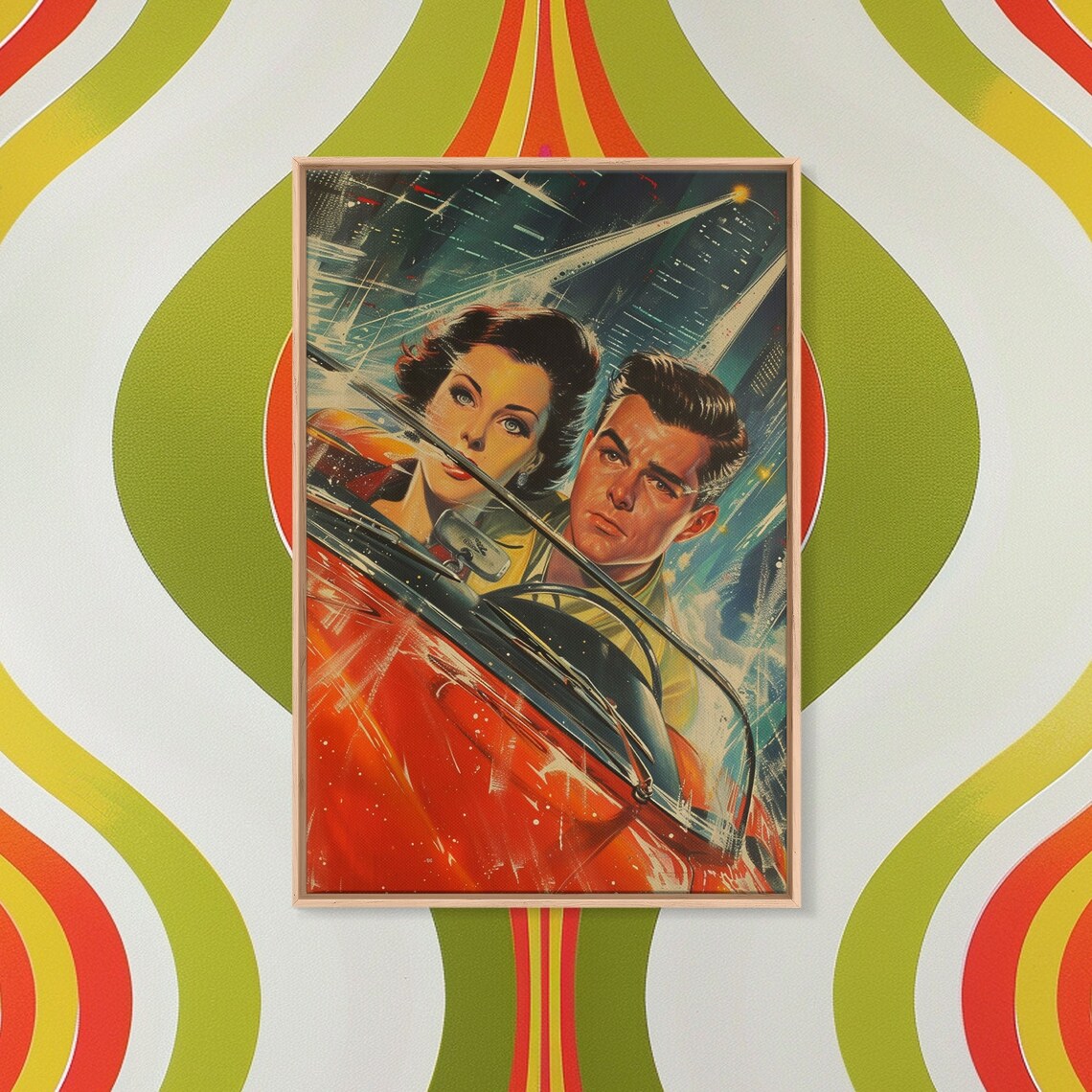 Retro Sci-Fi Vintage Red Car, Atomic Age Poster Print