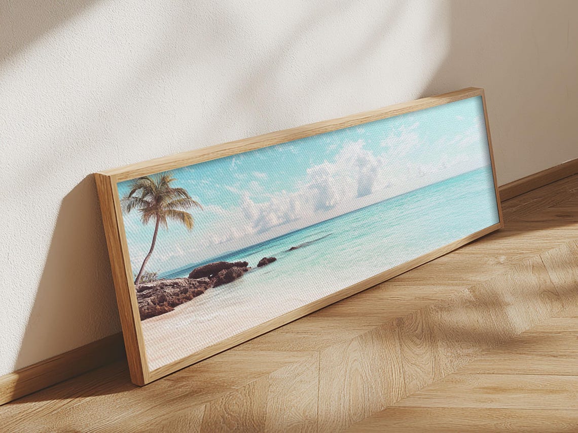 Tropical Beach Palm Tree Turquoise Water Panoramic Photography Poster