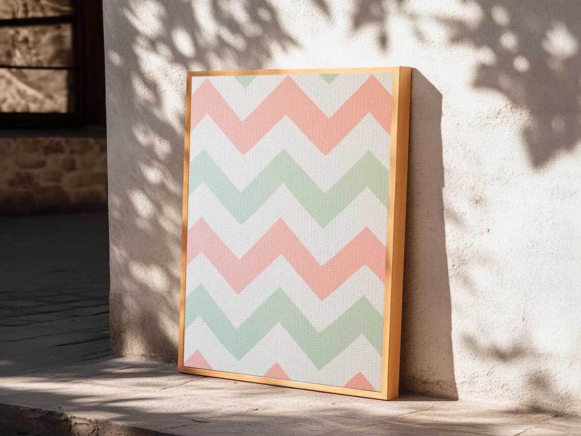 Mint Green Blush Pink Chevron Stripes Pastel Geometric Wall Art - Image 3