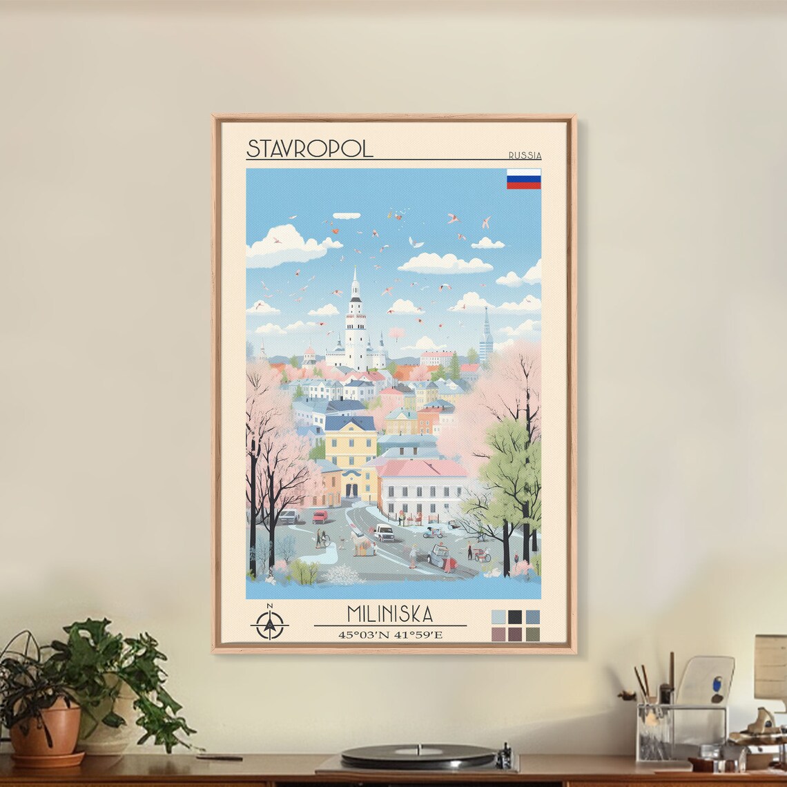Stavropol Russia Spring Street White Tower Blooms View Travel Poster - Image 5