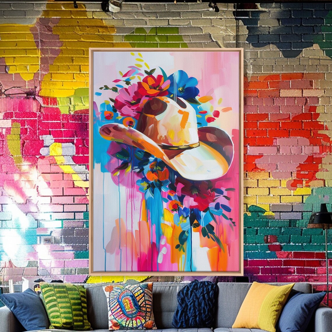 Colorful Cowboy Hat Floral Accents Western Hat Still Life Art Poster - Image 4