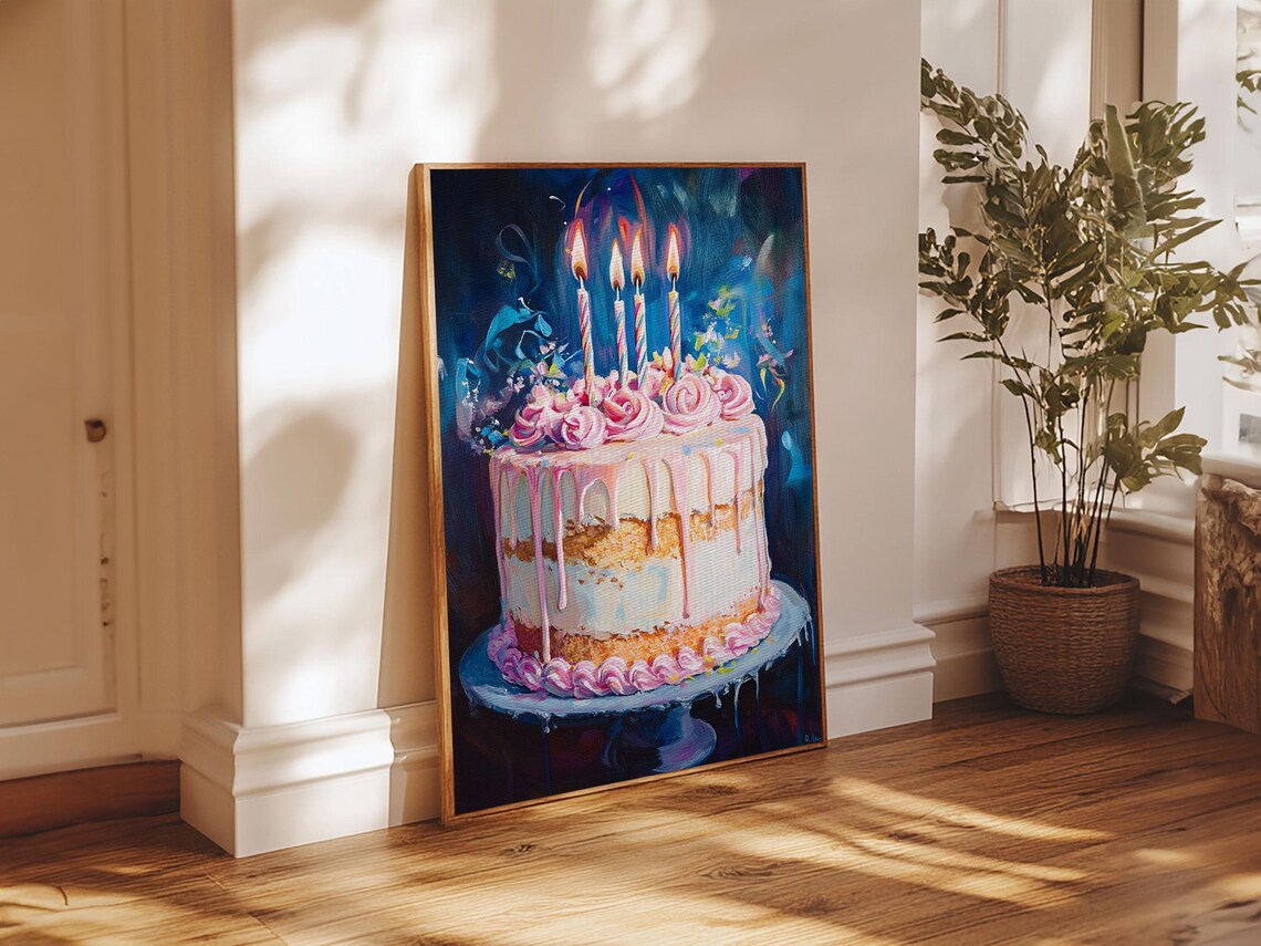 The Birthday Cake Abstract Print Oil Painting Of A Birthday Cake Kitchen Decor Food Review Kitchen Art Dining Room Art Nuevart