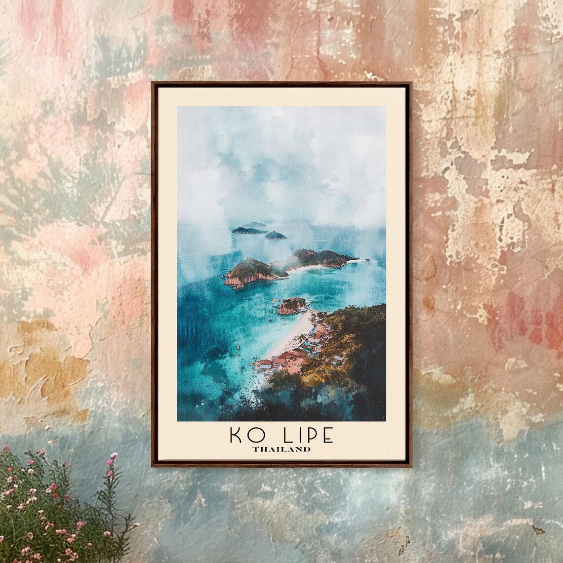 Ko Lipe Thailand Rocky Islets Turquoise Bay Misty Watercolor Art Poster - Image 3