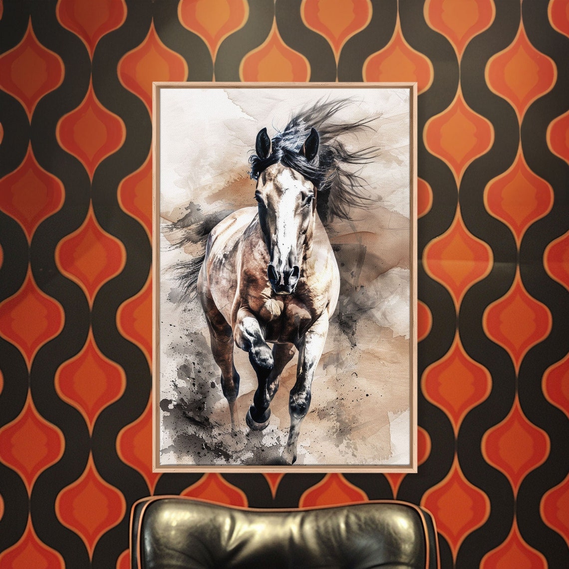 Charging Gray Horse Dust Watercolor Dynamic Equestrian Art Poster - Image 3