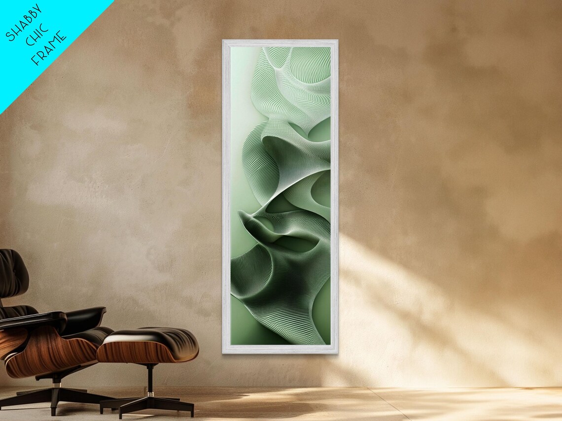 Sage Green Flowing Abstract Ribbed Waves Minimalist Modern Art Poster - Image 3