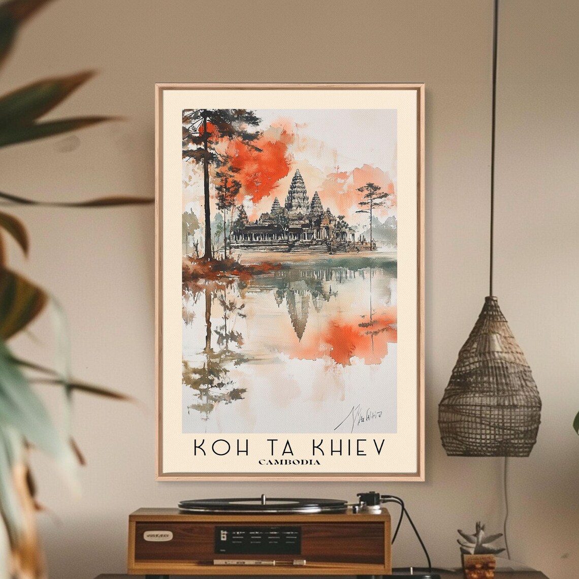 Angkor Wat Cambodia Sunrise Temple Reflection Watercolor Poster
