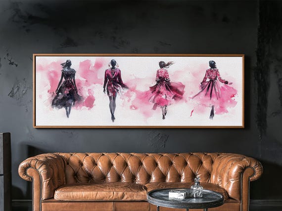 Fashion Silhouette Print Whimsical Art Pink Abstract Wall Art Minimalist Womens Fashion Wall Art Bedroom Art Decor