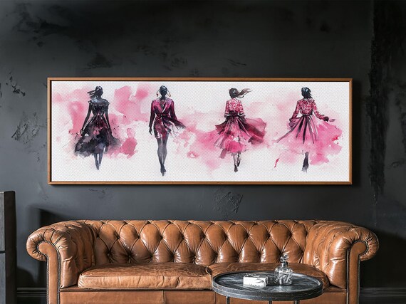 Fashion Silhouettes Pink Dresses Watercolor Runway Women Modern Feminine Poster