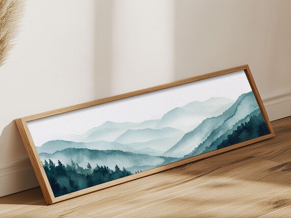 Indigo And Emerald Green Blue Ridge Mountains Framed Print Panoramic Home Decor Horizontal Art Mountain Landscape Painting