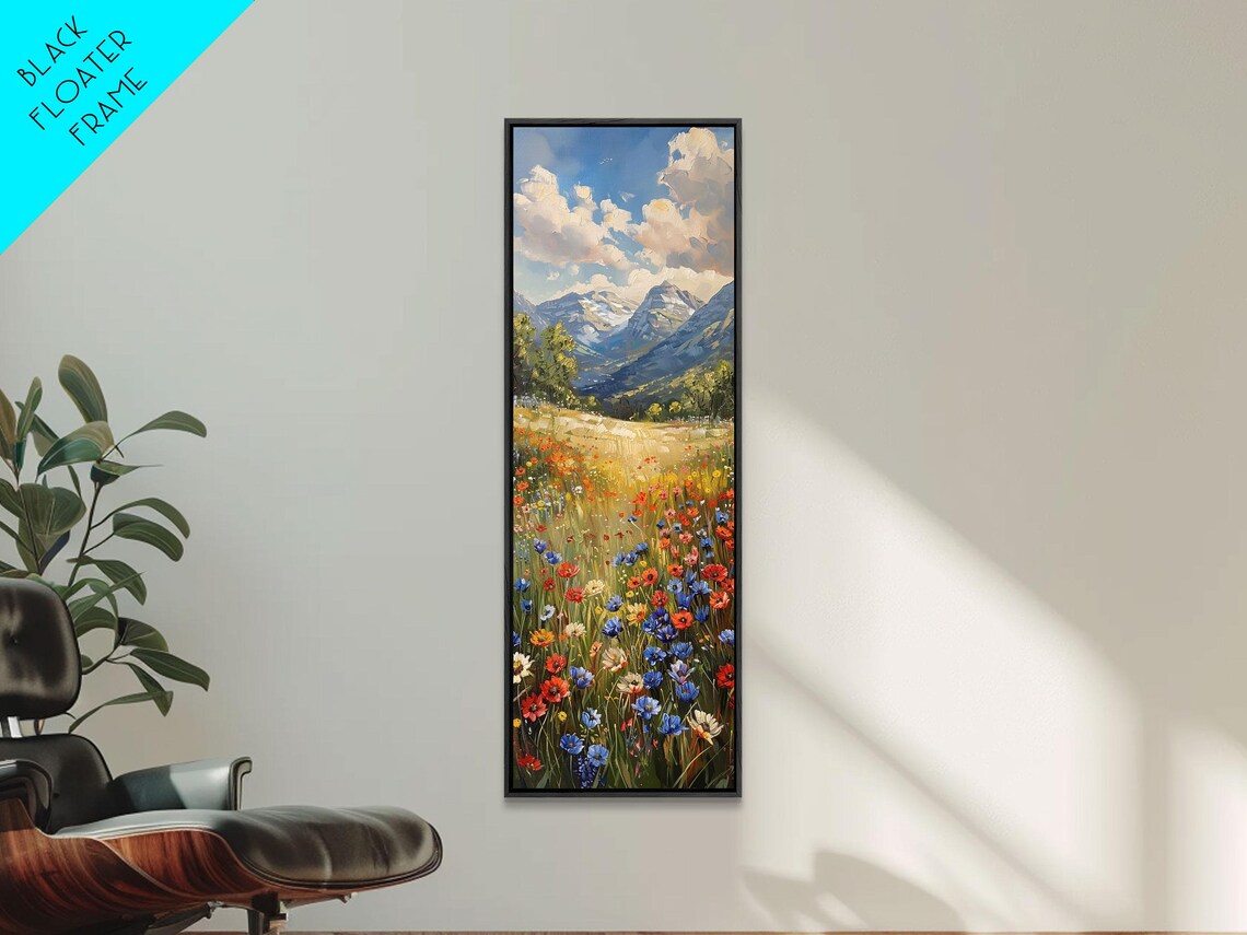 Alpine Wildflower Meadow Mountain Landscape Oil Painting Print - Image 4