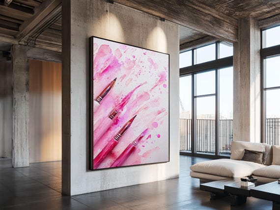 Watercolor Brushes Print Pink Abstract Art Rustic Wall Art Studio Decor Gift Idea Her Artistic Living Room Cottagecore