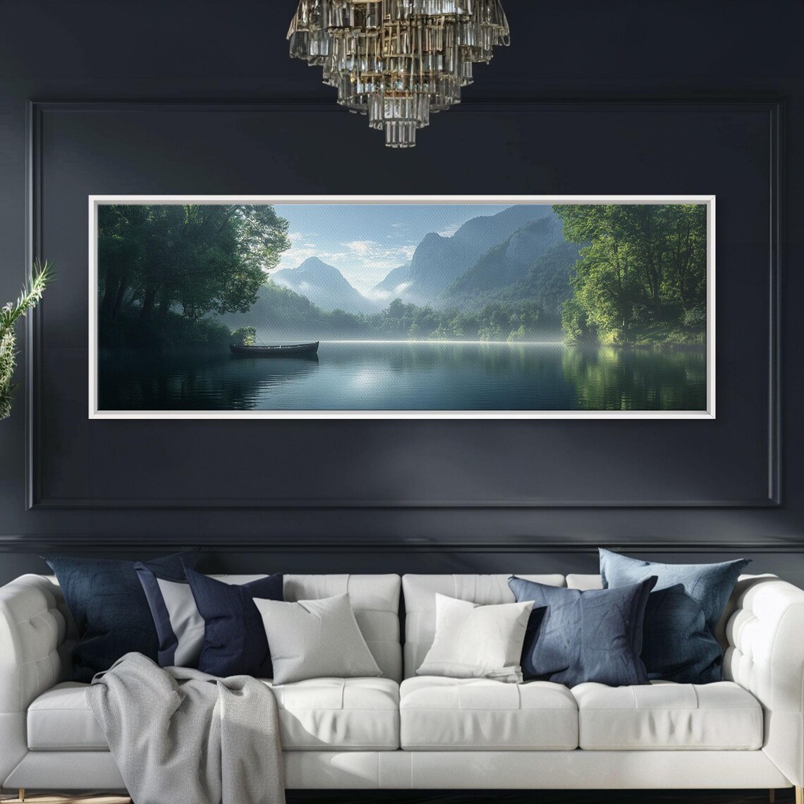 Canoe On Misty Lake Mountain Morning Fog Pines Panoramic Travel Poster - Image 3