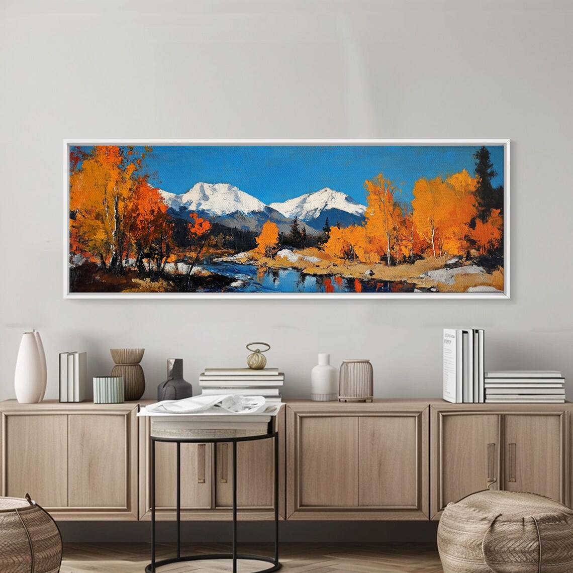 Fall Golden Aspens Snowy Peaks Stream Autumn Oil Travel Poster - Image 4