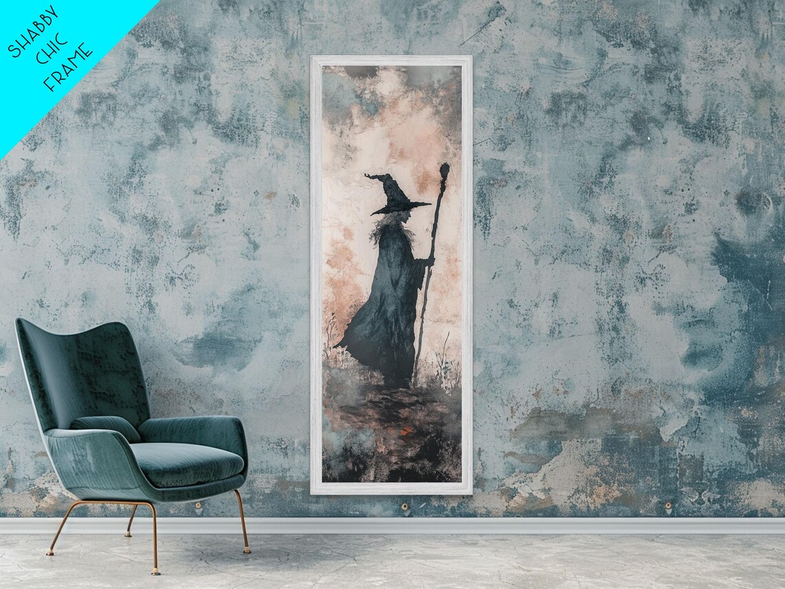 Mysterious Wizard Silhouette Twilight Mist Staff Fantasy Art Poster - Image 3