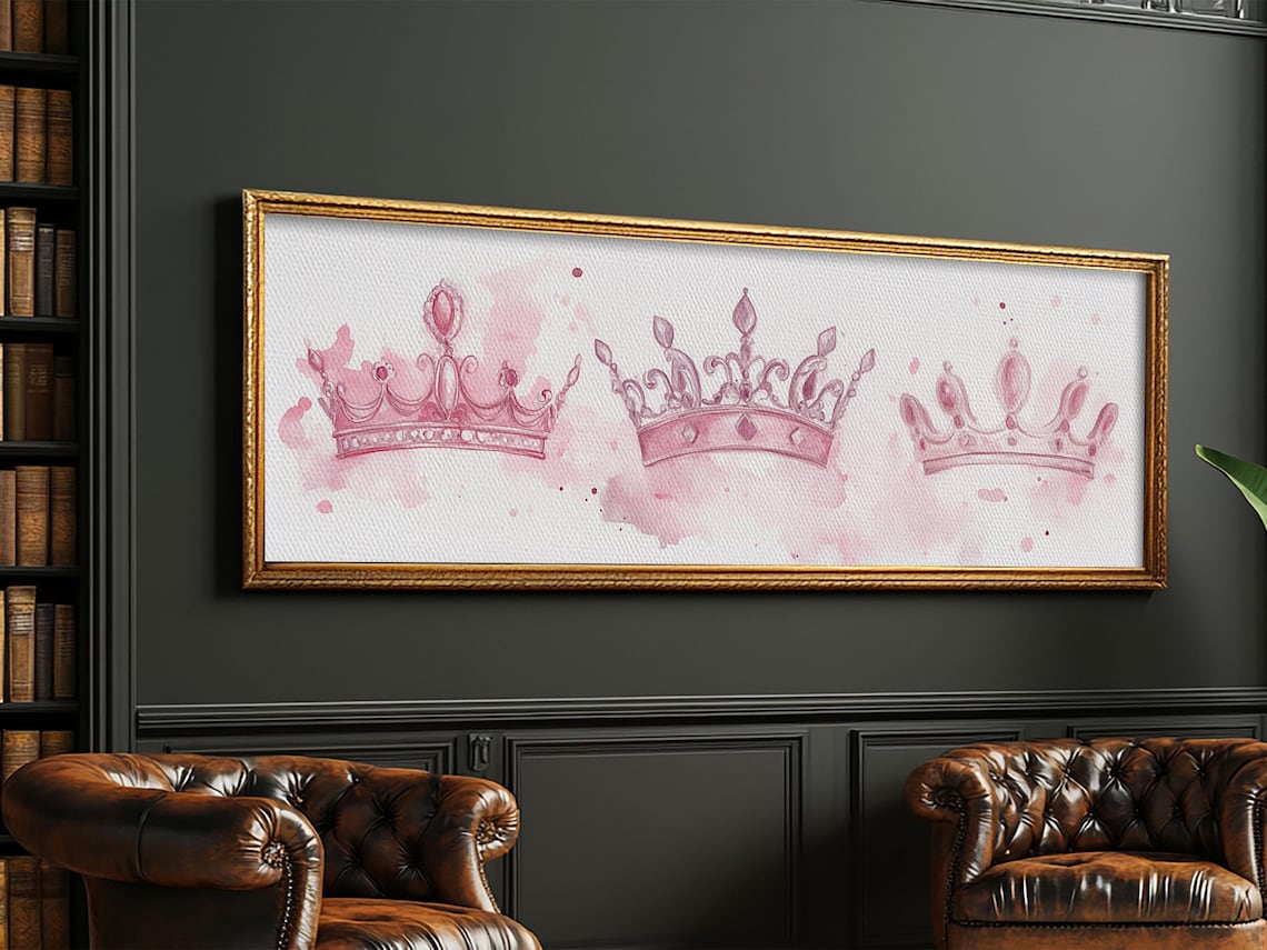 Pink Watercolor Crowns Trio Regal Princess Royal Feminine Glam Poster