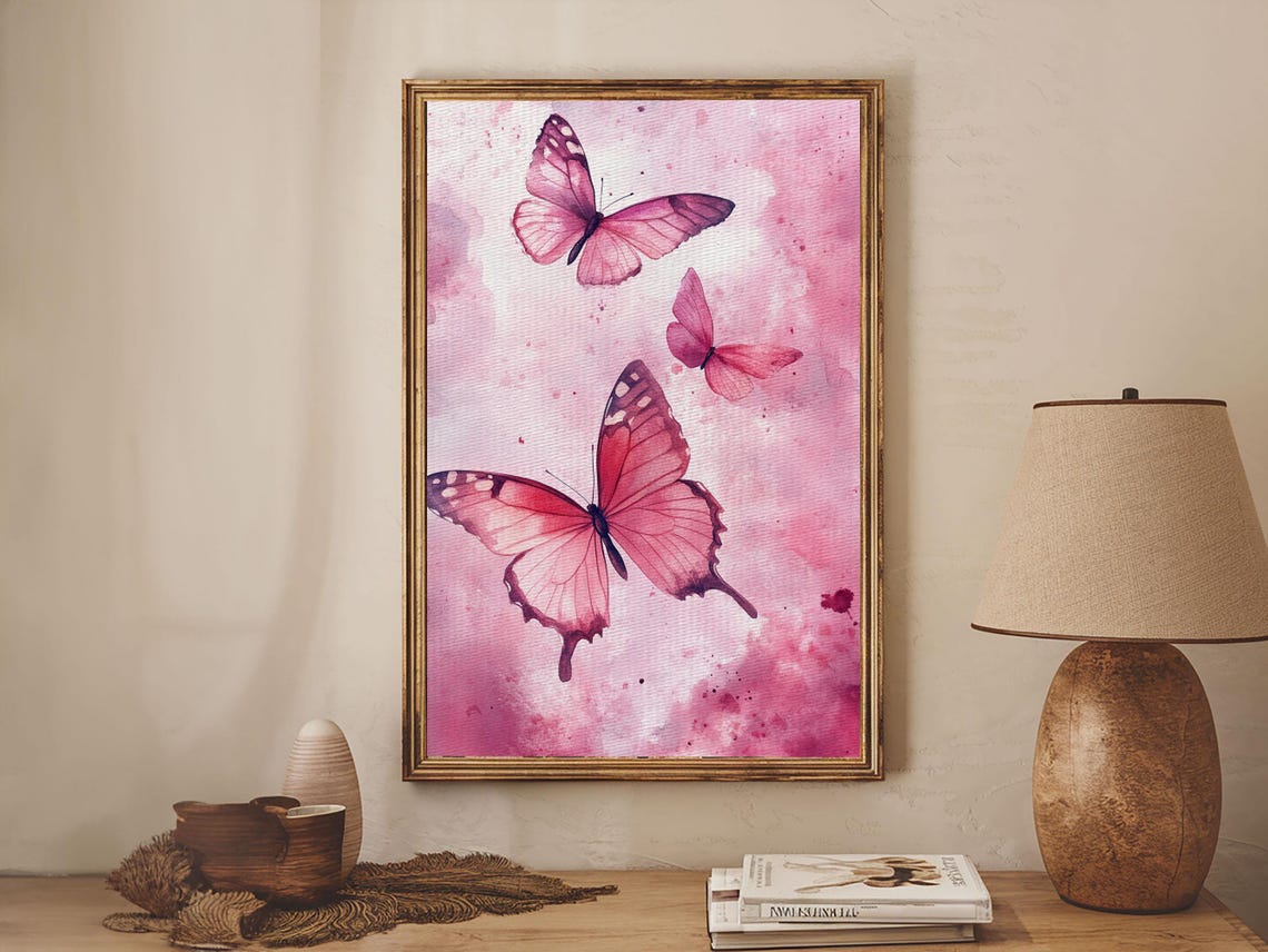 Watercolor Painting Print Of Pink Butterflies Preppy Art Preppy Decor Girls Dorm Room Wall Art Nursery Decor Nursery Wall Art Nuevart - Image 4