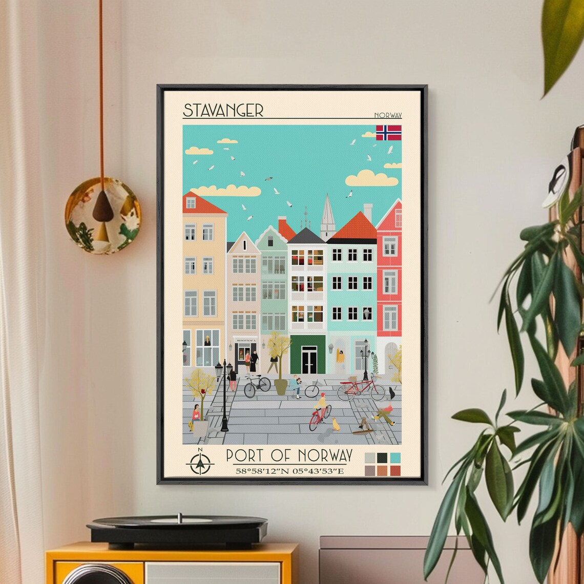Stavanger Norway Colorful Harbor Houses Square View Travel Poster - Image 5
