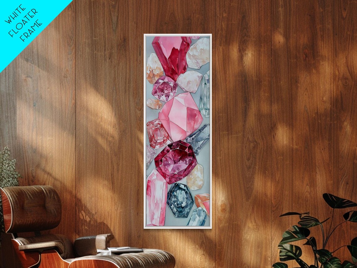 Pink And Blue Gemstones Watercolor Crystal Abstract Luxury Wall Art - Image 5
