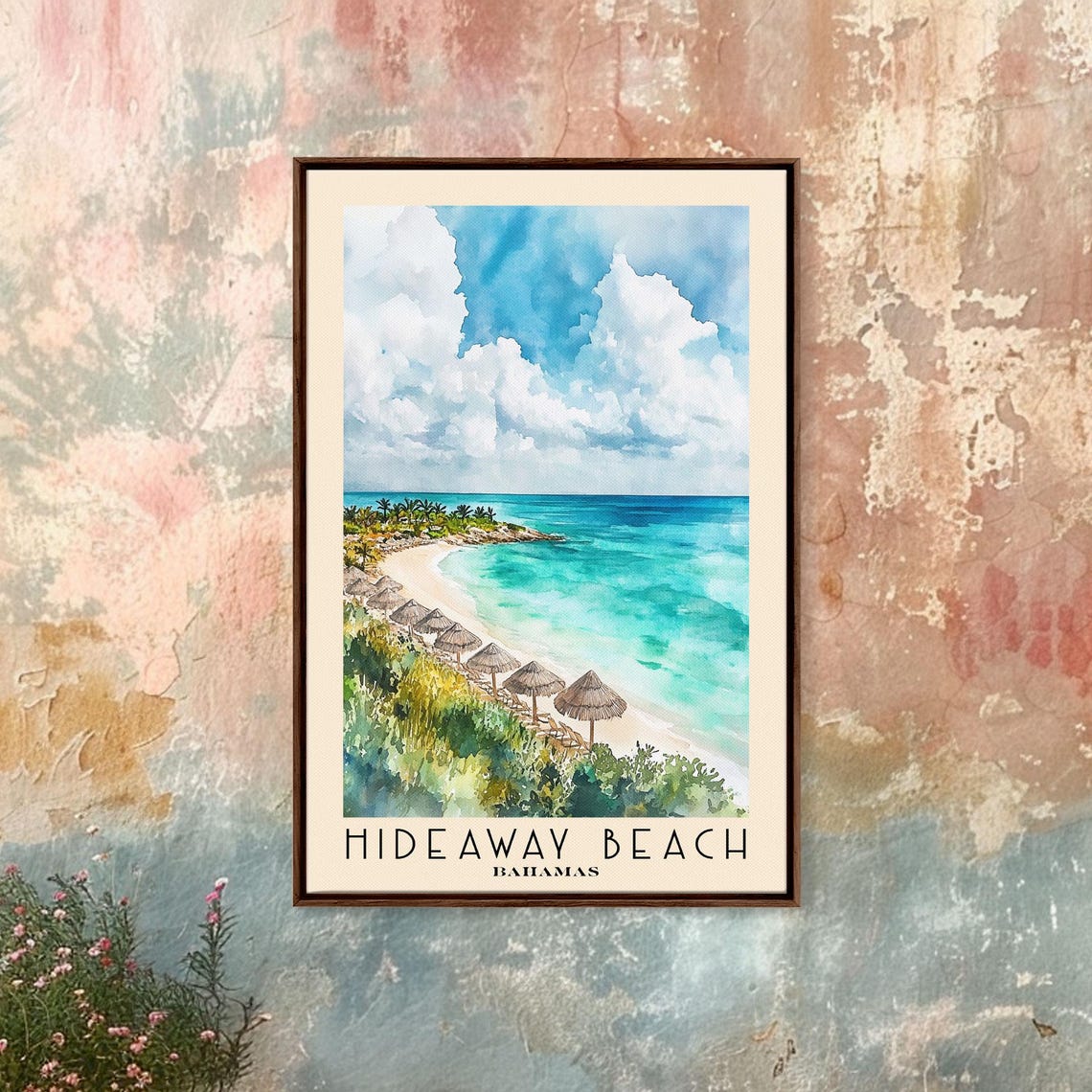 Hideaway Beach Bahamas Turquoise Bay Thatched Umbrellas Travel Poster - Image 4