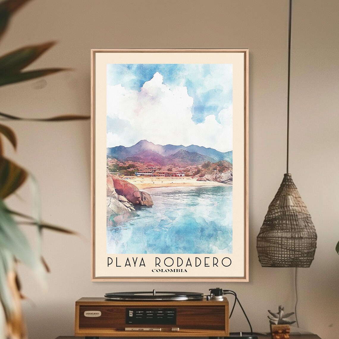 Playa Rodadero Colombia Blue Cove Smooth Boulders Watercolor Travel Poster - Image 2