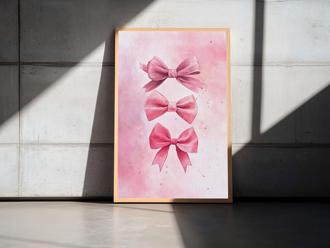 Three Pink Bows Watercolor Trio Feminine Whimsical Room Decor Poster - Image 3