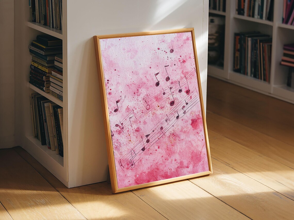 Pink Musical Notes Watercolor Sheet Music Whimsical Music Art Poster