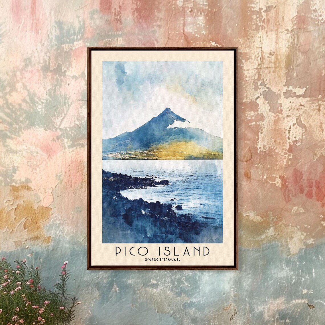Pico Island Portugal Volcano Cone Black Lava Rocky Shore Sea Poster
