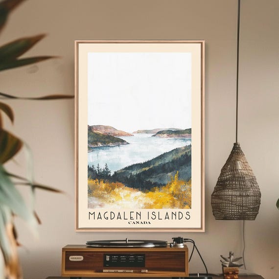 Magdalen Islands Canada Watercolor Print Vacation Gift Canada Wall Art Beach Painting Beach Decor Large Wall Art Wood Frame Art
