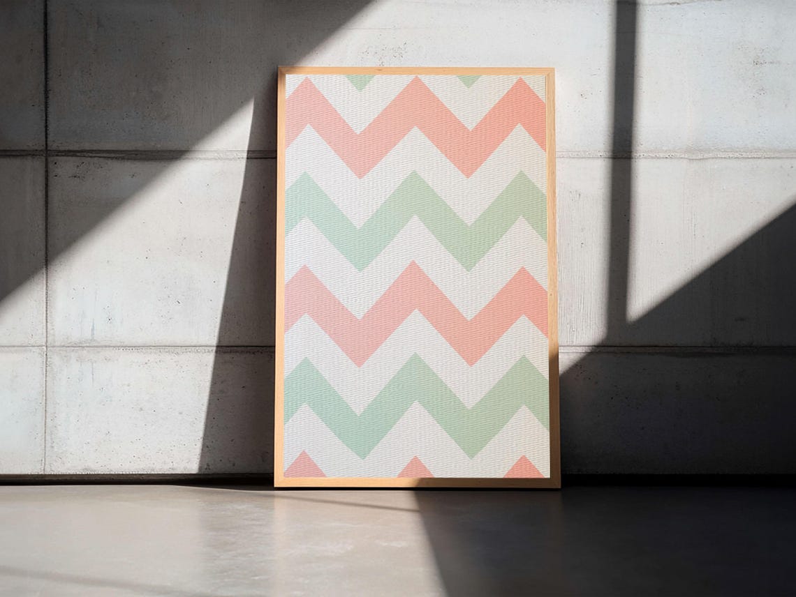 Mint Green Blush Pink Chevron Stripes Pastel Geometric Wall Art
