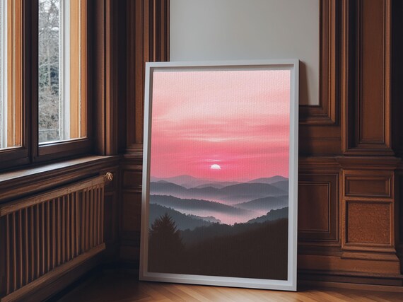 Sunset Over The Smoky Mountains Framed Print Smoky Mountain Art Landscape Photography Style Home Decor Retro Wave Art Nuevart