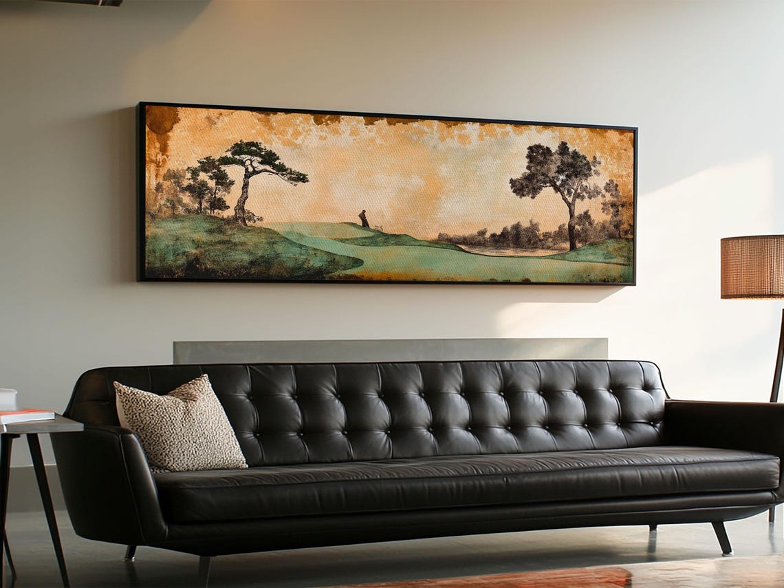 Japanese Inspired Golf Scene Framed Print Rustic Decor Golf Art Panoramic Art Horizontal Wall Art Gift Idea For Him - Image 5