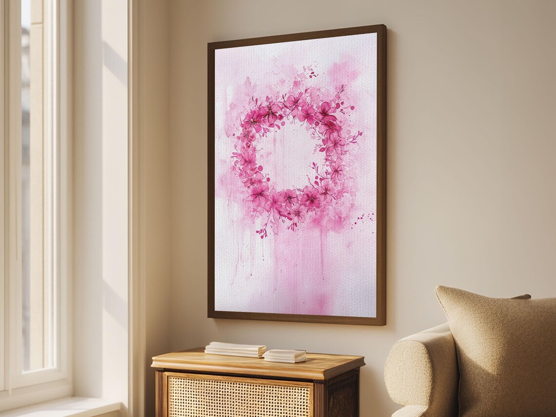 Pink Floral Wreath Watercolor Minimalist Blush Botanical Art Poster - Image 3