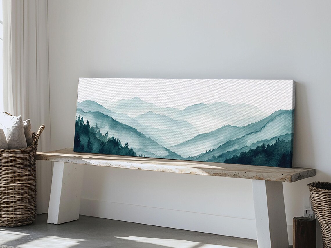 Indigo And Emerald Green Blue Ridge Mountains Framed Print Panoramic Home Decor Horizontal Art Mountain Landscape Painting - Image 6