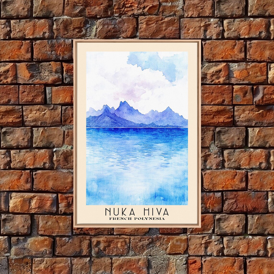 Nuka Hiva French Polynesia Blue Mountain Silhouette Calm Ocean Travel Poster - Image 4