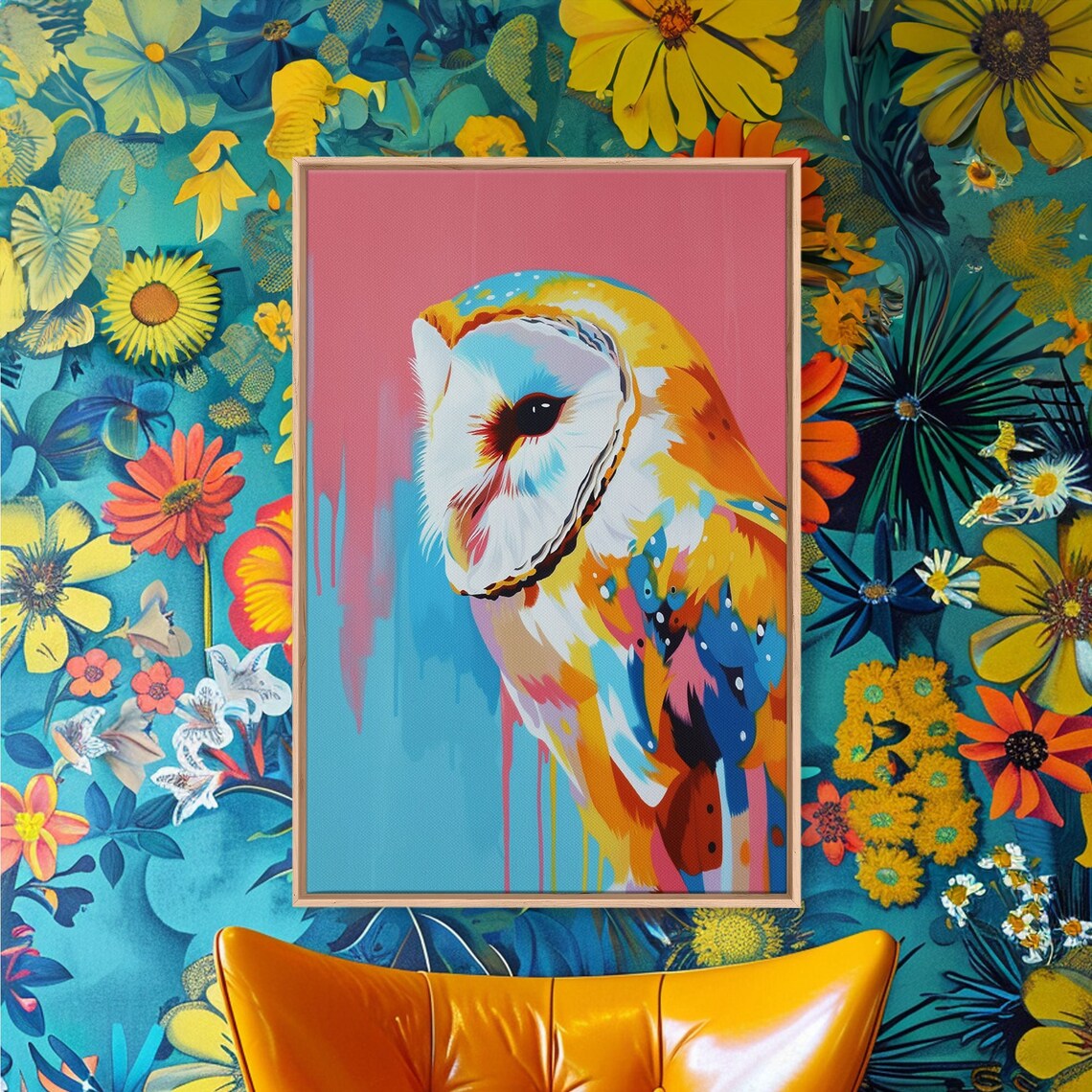Colorful Barn Owl Pop Art On Pink And Blue Background Bird Poster - Image 5