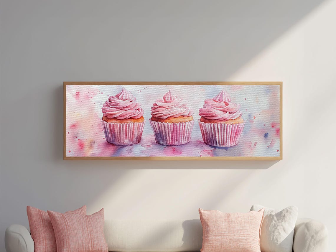 Elegant Cupcakes Print Horizontal Wall Art Wabi Sabi Art Pink Wall Kitchen Decor Minimalist Bakery Prints - Image 2