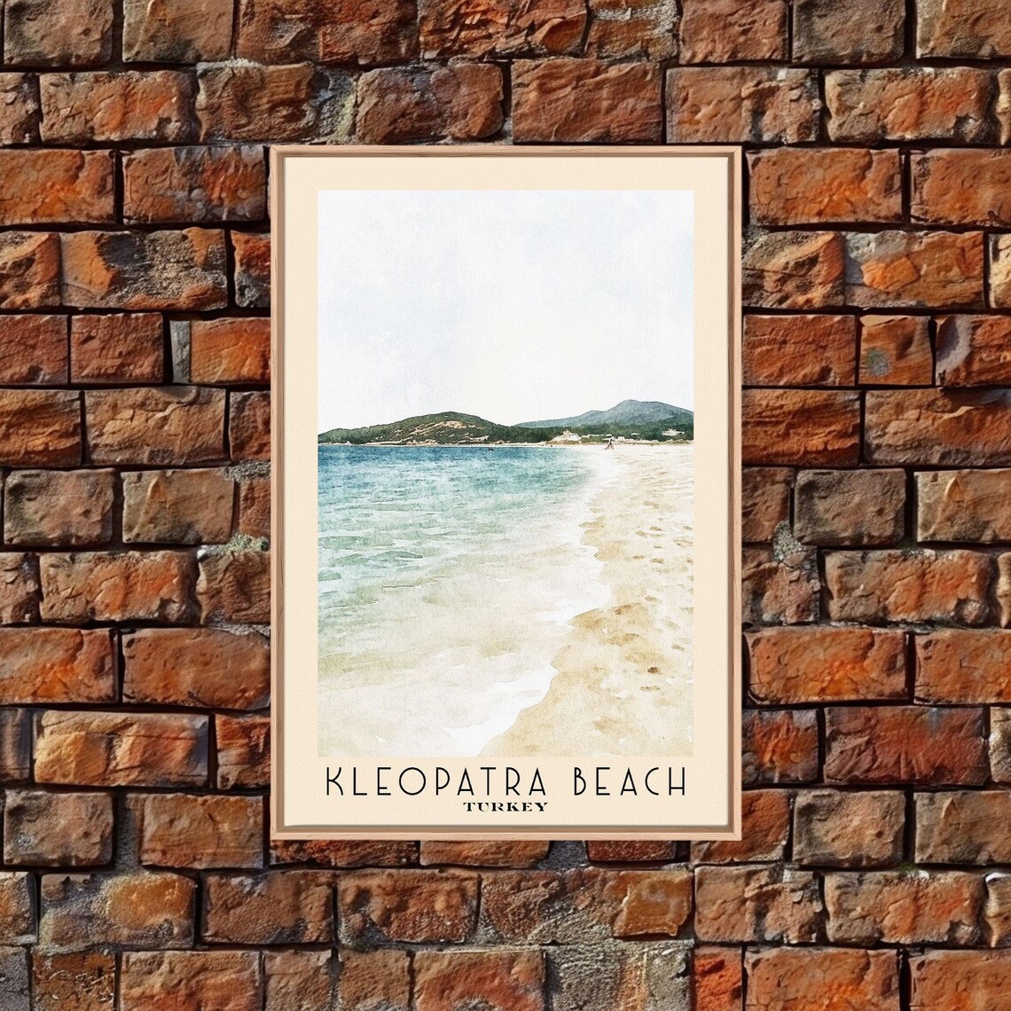 Kleopatra Beach Turkey White Sand Shore Green Headland Watercolor Poster - Image 5
