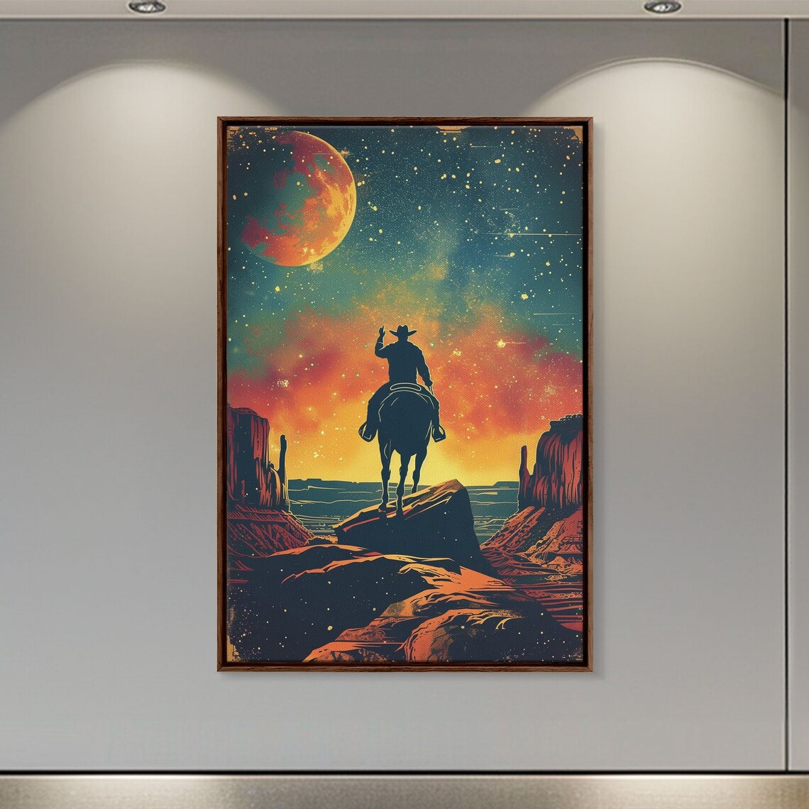 Cosmic Cowboy Horseback Orange Moon Night Sky Western Poster - Image 2