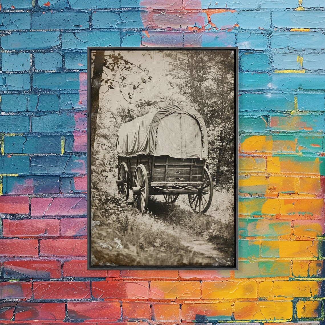 Pioneer Covered Wagon Forest Trail Sepia Vintage Antique Wall Poster - Image 4