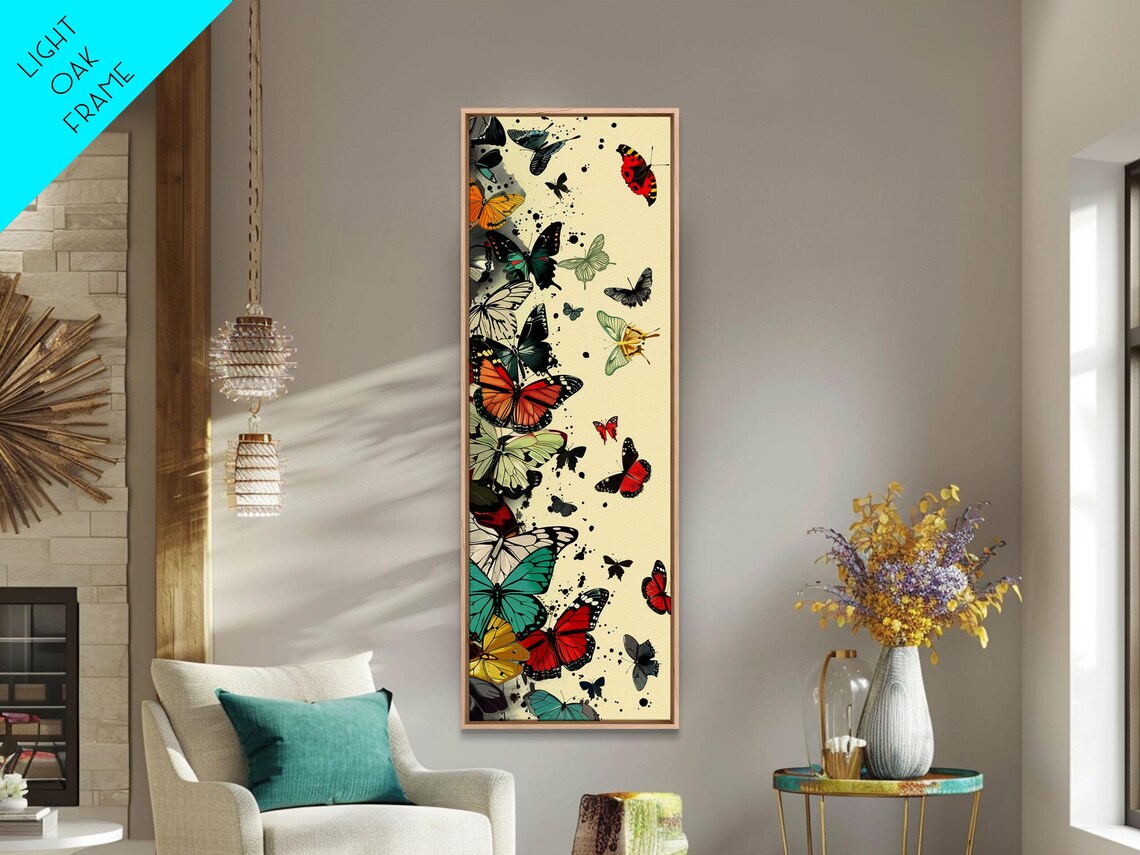Colorful Butterflies Cream Background Tall Japanese Style Art Poster - Image 4