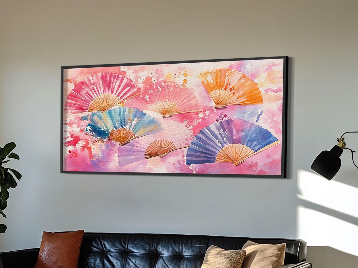 Colorful Folding Hand Fans Watercolor Asian Decor Chinoiserie Poster - Image 5